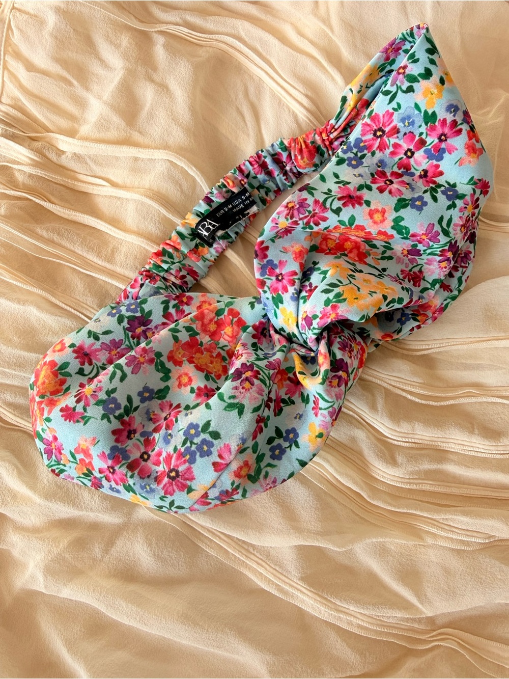 Zara Floral Knot Headband in Aqua with Pink, Yellow & Green Blooms